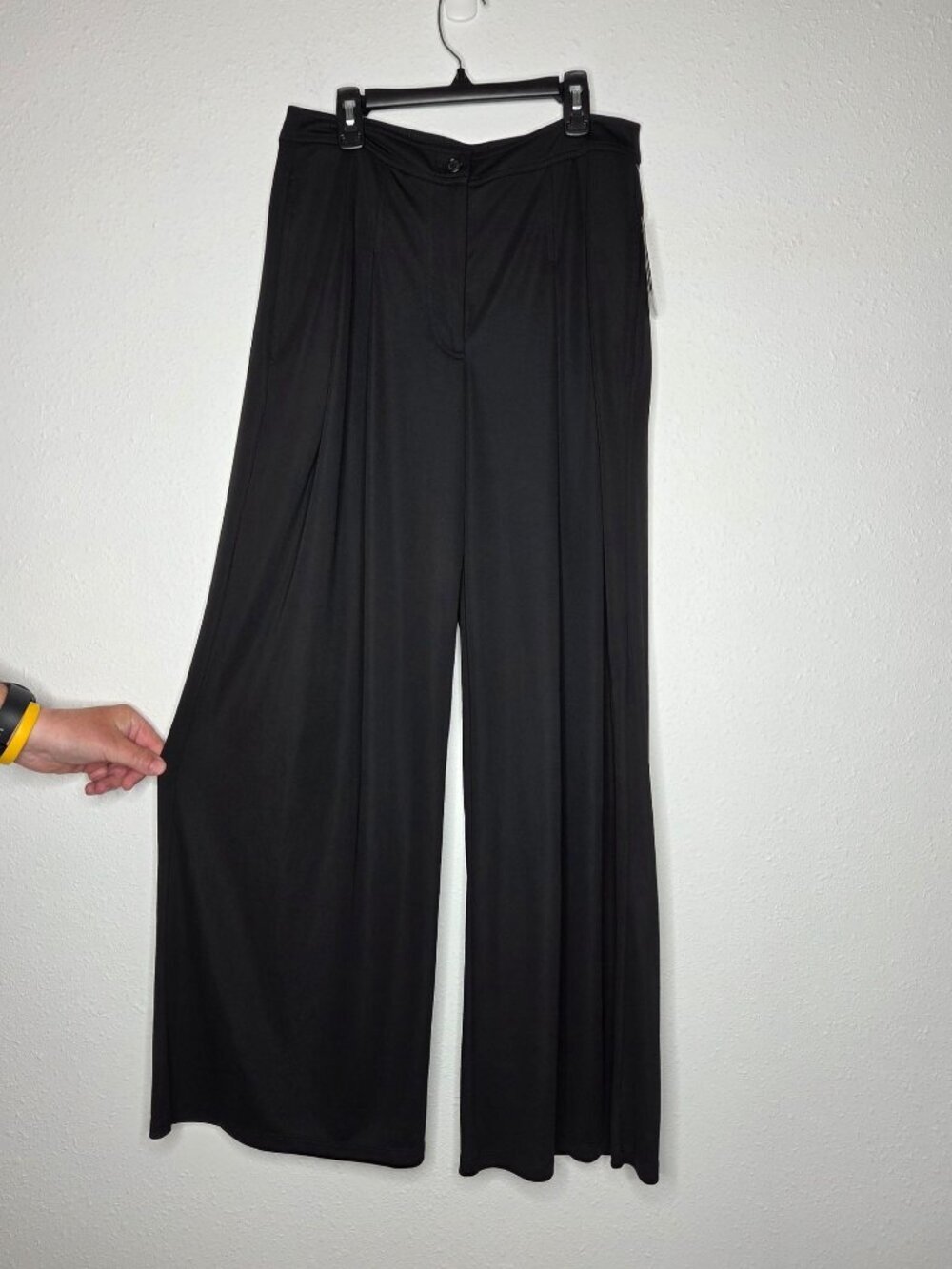 Lauren Ralph Lauren Pleated Stretch Jersey Wide-Leg Pants Black